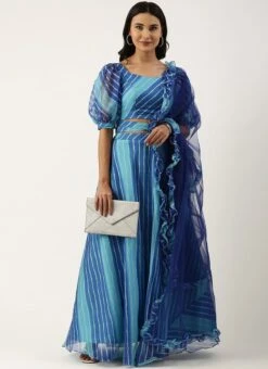 Blue Digital Printed Organza Lehenga Set Festive Wear -ZariGrace Shop Blue Digital Printed Organza Lehenga Set GHBS02205008 u
