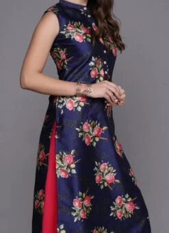 Blue Digital Printed Top Work Wear