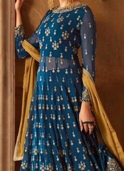 Blue Embroidered Anarkali Lehenga Party Wear