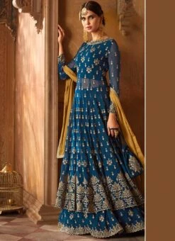 Blue Embroidered Anarkali Lehenga Party Wear -ZariGrace Shop Blue Embroidered Anarkali Lehenga GHSCC59001 u