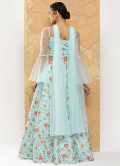 Dupatta From Blue Embroidered Art Silk Bell Sleeves Lehenga After Six Wear -ZariGrace Shop Blue Embroidered Art Silk Bell Sleeves Lehenga GHBS02302148 b