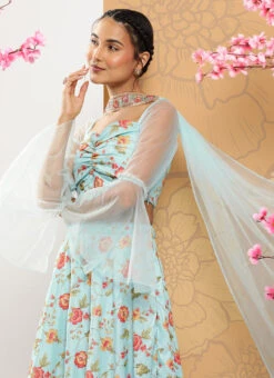 Dupatta From Blue Embroidered Art Silk Bell Sleeves Lehenga After Six Wear -ZariGrace Shop Blue Embroidered Art Silk Bell Sleeves Lehenga GHBS02302148 rrc1