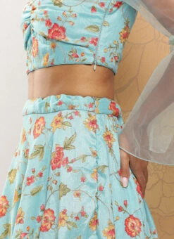 Dupatta From Blue Embroidered Art Silk Bell Sleeves Lehenga After Six Wear -ZariGrace Shop Blue Embroidered Art Silk Bell Sleeves Lehenga GHBS02302148 rrc4