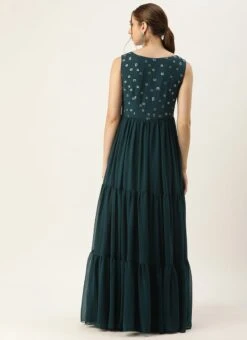 Blue Embroidered Georgette Dress Festive Wear -ZariGrace Shop Blue Embroidered Georgette Dress DRBS02305142 b