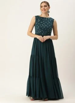 Blue Embroidered Georgette Dress Festive Wear -ZariGrace Shop Blue Embroidered Georgette Dress DRBS02305142 u