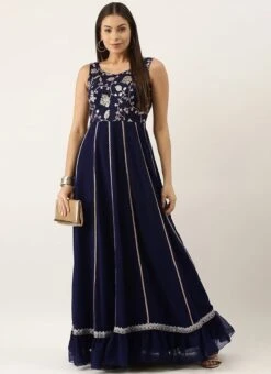 Blue Embroidered Kali Gown Party Wear -ZariGrace Shop Blue Embroidered Kali Gown IWBS02202359 u