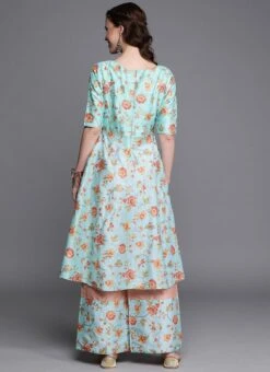 Blue Embroidered N Peach Kurta N Wide Leg Pant Festive Wear -ZariGrace Shop Blue Embroidered N Peach Kurta N Wide Leg Pant KSBS01911765 b