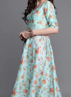 Blue Embroidered N Peach Kurta N Wide Leg Pant Festive Wear