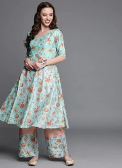 Blue Embroidered N Peach Kurta N Wide Leg Pant Festive Wear -ZariGrace Shop Blue Embroidered N Peach Kurta N Wide Leg Pant KSBS01911765 u