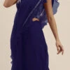 Blue Embroidered N Ruffles Saree Party Wear