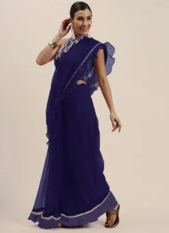 Blue Embroidered N Ruffles Saree Party Wear -ZariGrace Shop Blue Embroidered N Ruffles Saree SABS02203528 u