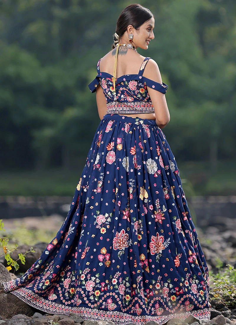 Dupatta From Blue Embroidered Strap Neck Style Lehenga Set After Six Wear 6 Dupatta From Blue Embroidered Strap Neck Style Lehenga Set After Six Wear - Image 4