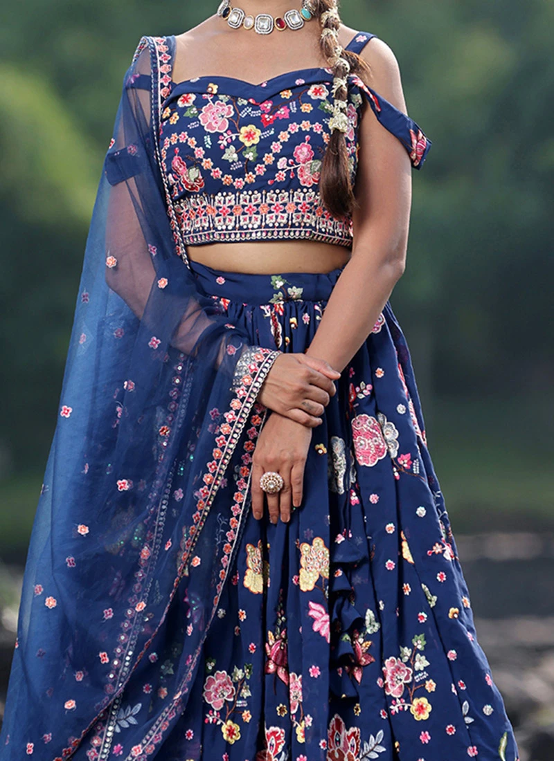 Dupatta From Blue Embroidered Strap Neck Style Lehenga Set After Six Wear 3 Dupatta From Blue Embroidered Strap Neck Style Lehenga Set After Six Wear