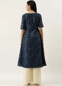 Blue Foil Calf Length Kurta Set After Six Wear -ZariGrace Shop Blue Foil Calf Length Kurta Set KSBS02201303 b