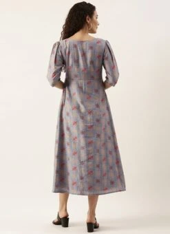 Blue Foil Printed A Line Dress After Six Wear 13 Blue Foil Printed A Line Dress After Six Wear -ZariGrace Shop Blue Foil Printed A line Dress DRBS02111071 b