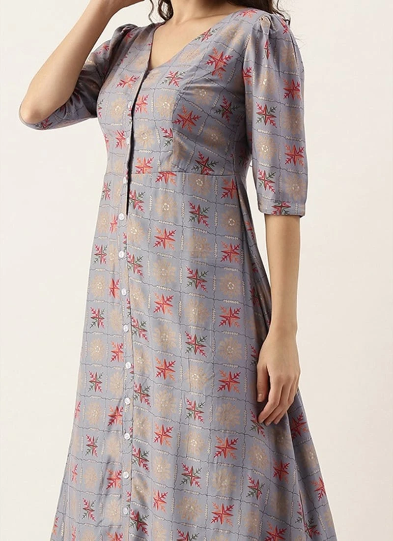 Blue Foil Printed A Line Dress After Six Wear 3 Blue Foil Printed A Line Dress After Six Wear