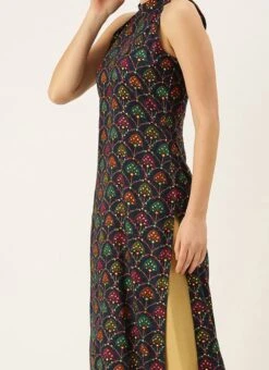 Blue Foil Printed Halter Neck Kurta Festive Wear