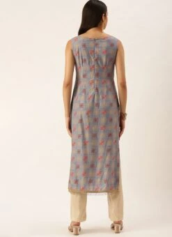 Blue Foil Printed Kurta N Straight Pant Set Festive Wear -ZariGrace Shop Blue Foil Printed Kurta N Straight Pant Set KSBS02111149 b