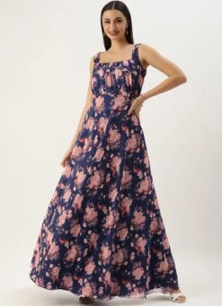 Blue Georgette Digital Printed Dress Party Wear 12 Blue Georgette Digital Printed Dress Party Wear -ZariGrace Shop Blue Georgette Digital Printed Dress DRBS02302298 u