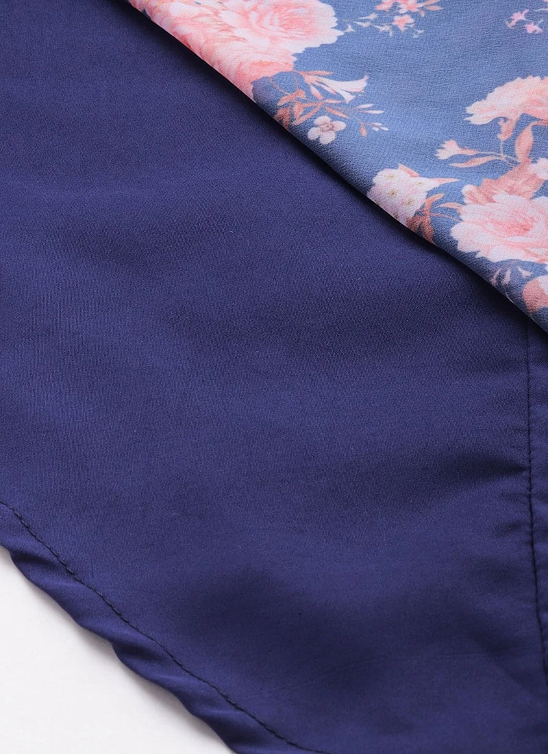 Blue Georgette Digital Printed Dress Party Wear 10 Blue Georgette Digital Printed Dress Party Wear - Image 8