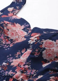 Blue Georgette Digital Printed Tiered Dress Festive Wear -ZariGrace Shop Blue Georgette Digital Printed Tiered Dress DRBS02302270 rrc1