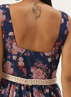 Blue Georgette Digital Printed Tiered Dress Festive Wear -ZariGrace Shop Blue Georgette Digital Printed Tiered Dress DRBS02302270 rrc2