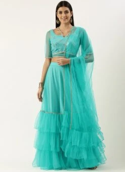 Blue Georgette Sequins Layered Lehenga Festive Wear -ZariGrace Shop Blue Georgette Sequins Layered Lehenga GHBS02209737 u
