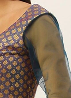 Blue Jacquard Blouse Festive Wear -ZariGrace Shop Blue Jacquard Blouse BLBS02305286 rrc3