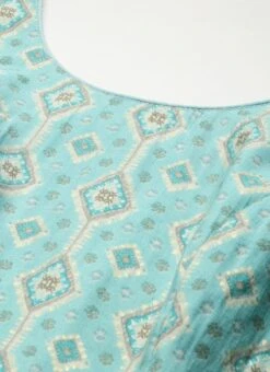 Blue Modal Satin N Geogette Flare Dress Festive Wear 14 Blue Modal Satin N Geogette Flare Dress Festive Wear -ZariGrace Shop Blue Modal Satin N Geogette Flare Dress DRBS02301788 rrc1