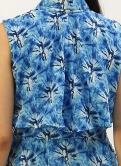 Blue Muslin Printed Mini Dress Party Wear -ZariGrace Shop Blue Muslin Printed Mini Dress DRBS02208444 rrc2