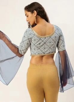 Blue N Grey Sequence Embroidered Blouse Festive Wear -ZariGrace Shop Blue N Grey Sequence Embroidered Blouse BLBS02305193 b