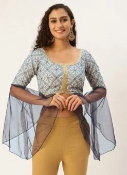 Blue N Grey Sequence Embroidered Blouse Festive Wear -ZariGrace Shop Blue N Grey Sequence Embroidered Blouse BLBS02305193 u