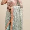 Blue N Mauve Low V Neck Saree Wedding Wear -ZariGrace Shop Blue N Mauve Low V Neck Saree SABS02007393 l