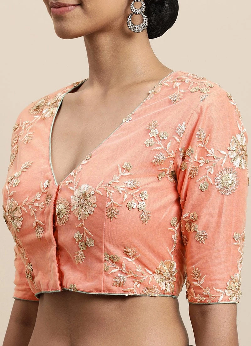 Blue N Mauve Low V Neck Saree Wedding Wear 7 Blue N Mauve Low V Neck Saree Wedding Wear - Image 5