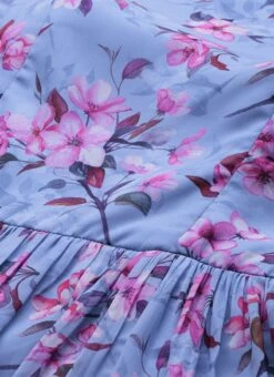 Blue N Pink Digital Printed Georgette Tiered Dress After Six Wear Festive Wear -ZariGrace Shop Blue N Pink Digital Printed Georgette Tiered Dress DRBS02104273 rrc1