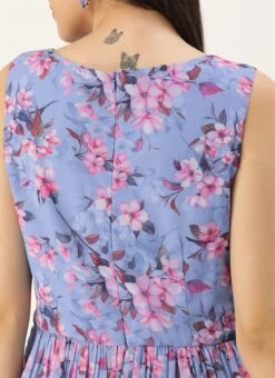 Blue N Pink Digital Printed Georgette Tiered Dress After Six Wear Festive Wear -ZariGrace Shop Blue N Pink Digital Printed Georgette Tiered Dress DRBS02104273 rrc2