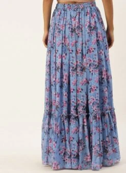 Blue N Pink Digital Printed Georgette Tiered Skirt Festive Wear -ZariGrace Shop Blue N Pink Digital Printed Georgette Tiered Skirt WBBS02012681 b