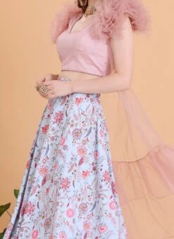 Skirt From Blue N Pink Embroidered Lehenga With Jacket After Six Wear