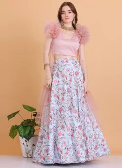 Skirt From Blue N Pink Embroidered Lehenga With Jacket After Six Wear -ZariGrace Shop Blue N Pink Embroidered Lehenga With Jacket GHBS02303688 u 1
