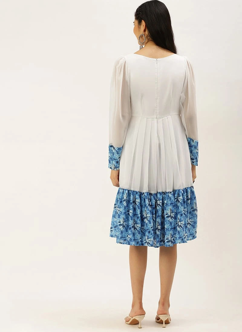Blue N White Digital Printed Dress Festive Wear 6 Blue N White Digital Printed Dress Festive Wear - Image 4