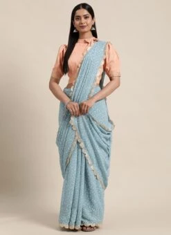 Blue N White Digital Printed Georgette N Blouse Festive Wear 11 Blue N White Digital Printed Georgette N Blouse Festive Wear -ZariGrace Shop Blue N White Digital Printed Georgette N Blouse SABS02012706 u