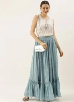 Blue N White Digital Printed Georgette Tiered Skirt Festive Wear 10 Blue N White Digital Printed Georgette Tiered Skirt Festive Wear -ZariGrace Shop Blue N White Digital Printed Georgette Tiered Skirt WBBS02012682 u