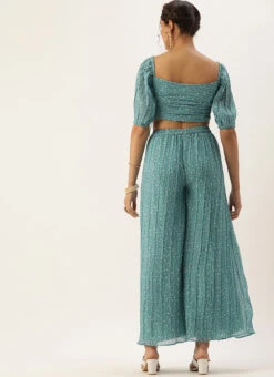 Bottom From Blue N White Printed Pleated Georgette Co-ords After Six Wear -ZariGrace Shop Blue N White Printed Pleated Georgette Co ords IWBS02211100 b