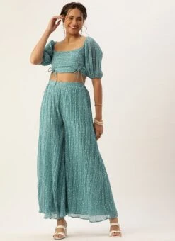 Bottom From Blue N White Printed Pleated Georgette Co-ords After Six Wear -ZariGrace Shop Blue N White Printed Pleated Georgette Co ords IWBS02211100 u