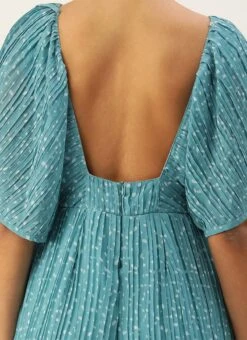 Blue N White Printed Pleated Georgette Jumpsuit Festive Wear After Six Wear -ZariGrace Shop Blue N White Printed Pleated Georgette Jumpsuit DRBS02211146 rrc2