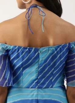 Blue Organza Printed Dress Party Wear -ZariGrace Shop Blue Organza Printed Dress DRBS02205967 rrc2