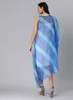 Blue Organza Printed Kaftan Dress Festive Wear -ZariGrace Shop Blue Organza Printed Kaftan Dress DRBS02204783 b