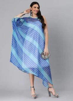 Blue Organza Printed Kaftan Dress Festive Wear -ZariGrace Shop Blue Organza Printed Kaftan Dress DRBS02204783 u
