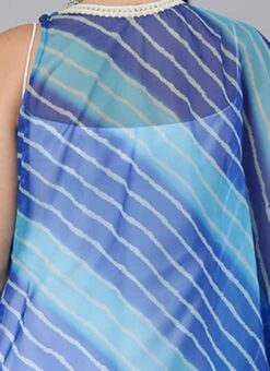 Blue Organza Printed Kaftan Dress Festive Wear -ZariGrace Shop Blue Organza Printed Kaftan Dress DRBS02204783 rrc3