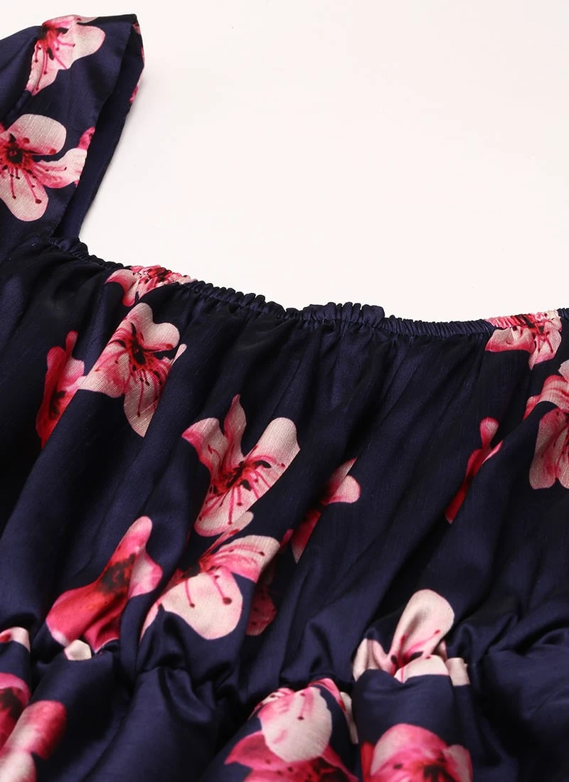 Blue Printed Art Silk Dress Festive Wear 7 Blue Printed Art Silk Dress Festive Wear - Image 5